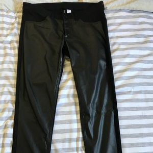 Black faux leather front pants